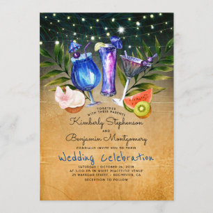 Convites Casamento de Luzes Tropicais de Praia