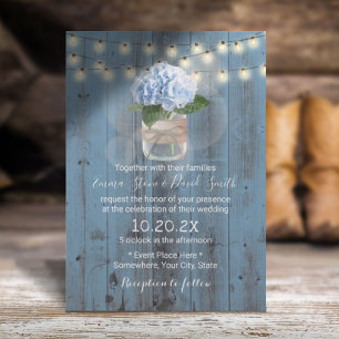 Convites Casamento de Madeira Azul-Barn-Azul-Hydrangea Jar 