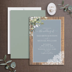 Convites Casamento De Madeira Botânica Eucalyptus Azul Dus