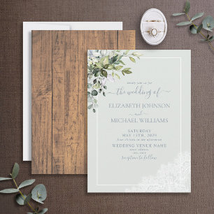 Convites Casamento De Madeira Botânica Eucalyptus Azul Dust