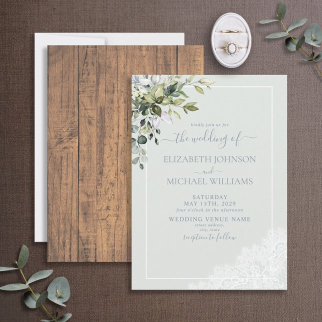 Convites Casamento De Madeira Botânica Eucalyptus Azul Dust (Criador carregado)