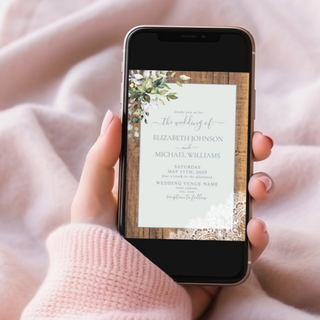 Convites Casamento De Madeira Botânica Eucalyptus Azul Dust (Criador carregado)