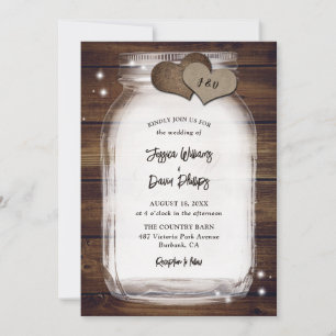 Convites Casamento de Madeira de Celeiro Corações de Sarja