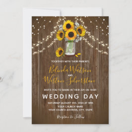 Convites Casamento de madeira de Sunflower Mason Jar Rustic