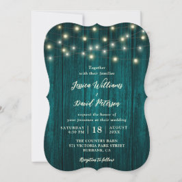 Convites Casamento de Madeira de Teal Country das Luzes Rús