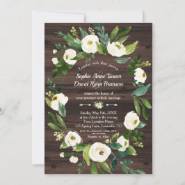 Convites Casamento de Madeira de Wood Floral Branco