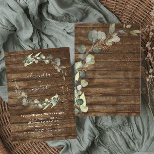 Convites Casamento de madeira do País Russo Eucalyptus Gree
