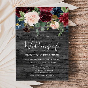 Convites Casamento de madeira do vinho tinto de Borgonha do