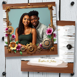 Convites Casamento de madeira e metal com vaso