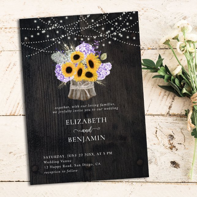 Convites Casamento de Madeira Elegante Rustic Sunflower Hyd (Criador carregado)