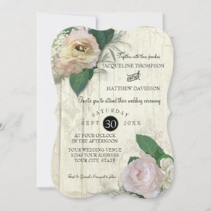 Convites Casamento de Madeira Floral Bonito com Vintage Mod