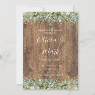 Convites Casamento de Madeira Floral Branco e Eucalipto em