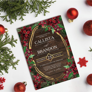 Convites Casamento de Madeira Floral de Poinsettia Vermelha