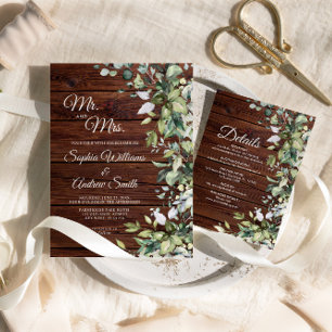 Convites Casamento de Madeira Floral Russa Elegante Greener