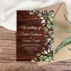 Convites Casamento de Madeira Floral Rustic Greenery