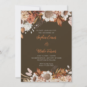 Convites Casamento de Madeira Marrom Branco Flores Boho Rus