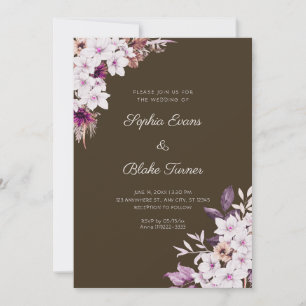 Convites Casamento de Madeira Marrom Flores Rosa Brancas Rú