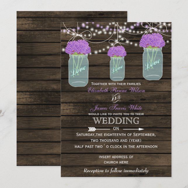 Convites Casamento de Madeira Mason Jars Barn (Frente/Verso)
