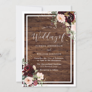 Convites Casamento De Madeira Russa Rústica Floral De Vinho