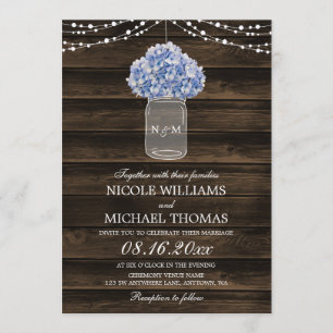 Convites Casamento de Madeira Rustic Hydrangea Mason Jar Ba