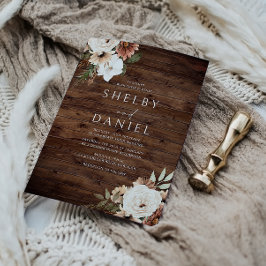 Convites Casamento de Madeira Rustic Wood Flowers Autumn Bo