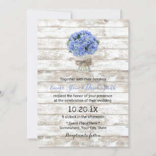 Convites Casamento de Madeira Rústica Azul Hydrangea Flora