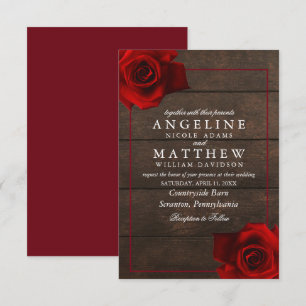 Convites Casamento de madeira rustica com Rosa vermelha de