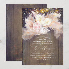 Convites Casamento De Madeira Rústica Rústica Com Pampas Fl
