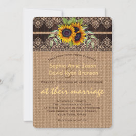 Convites Casamento de Madeira Rústico Girassóis Lace Burlap