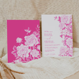 Convites Casamento de Magenta Floral Birds Chinoiserie Gard