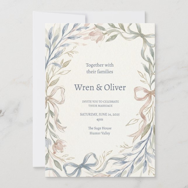 Convites Casamento de Magnólia Azul Verde (Frente)