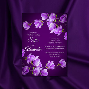 Convites Casamento de Magnólia Floral Roxa Elegante
