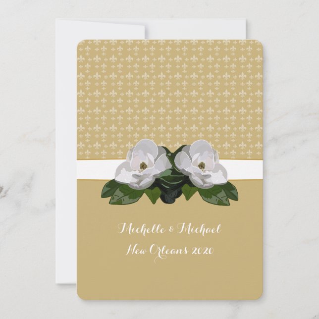 Convites Casamento de Magnolia Flower Fleur de Lis (Frente)