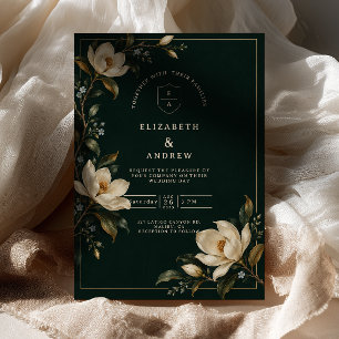 Convites Casamento de Magnólia Verde Escuro