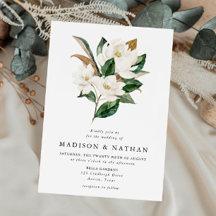 Convites Casamento de Magnólias Brancas Elegantes e Verdura
