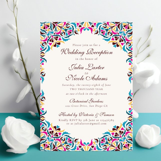 Convites Casamento de Mandala Floral Caprichosa Azul Magent (Criador carregado)