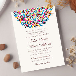 Convites Casamento de Mandala Floral Caprichoso Azul Magent