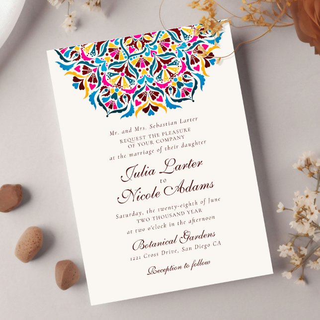 Convites Casamento de Mandala Floral Caprichoso Azul Magent (Criador carregado)