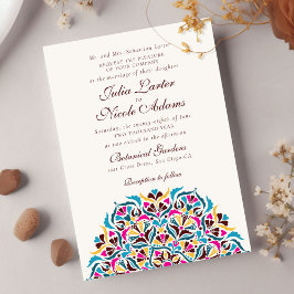 Convites Casamento de Mandala Floral Caprichoso Azul Magent