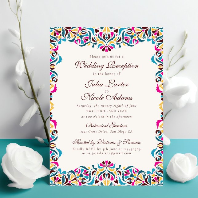 Convites Casamento de Mandala Floral Caprichoso Azul Magent (Criador carregado)