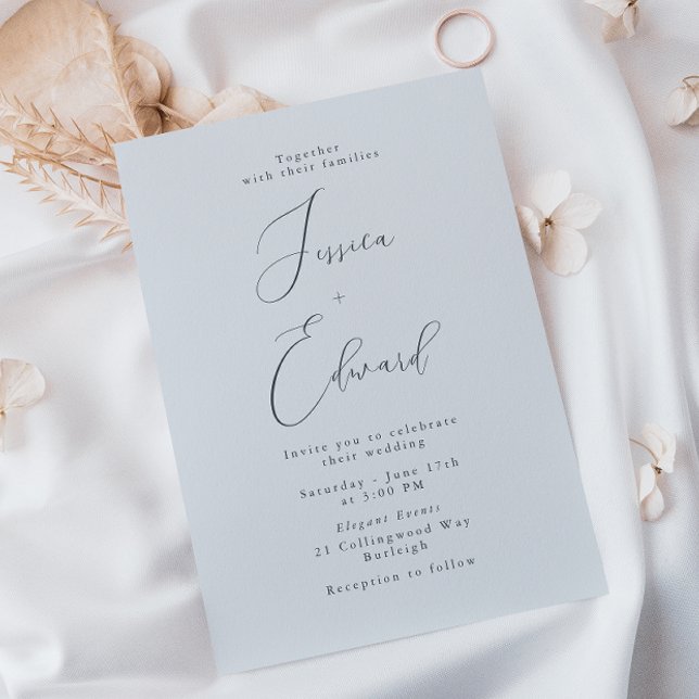 Convites Casamento de Manuscrito Azul Elegante (Criador carregado)