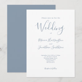 Convites Casamento de Manuscrito Azul Mínimo Dusty