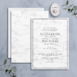 Convites Casamento de Manuscrito Clássico Branco-Preto Ele