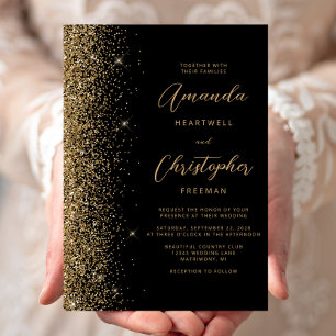 Convites Casamento de Manuscrito com Falhas Douradas e Negr