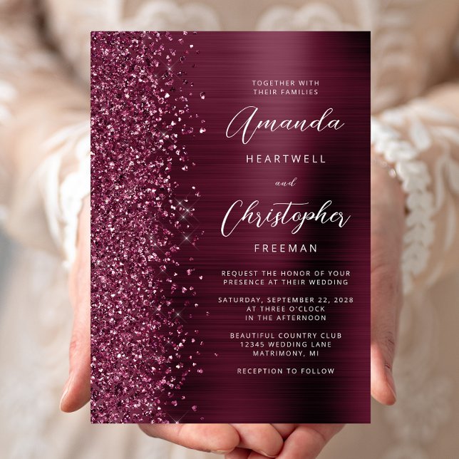 Convites Casamento de Manuscrito com Glitter Metálico Bruto (Criador carregado)