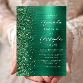 Convites Casamento de Manuscrito de Emerald Green com metal