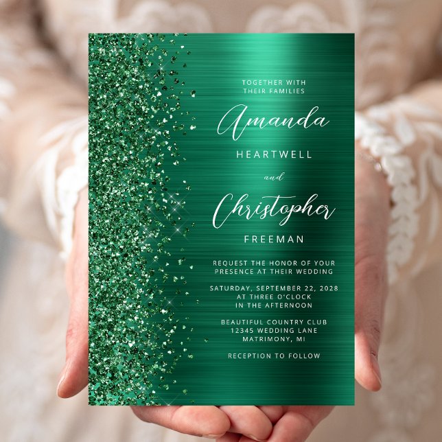 Convites Casamento de Manuscrito de Emerald Green com metal (Criador carregado)