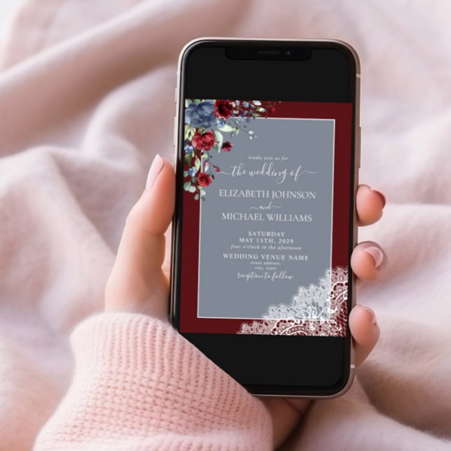 Convites Casamento de Manuscrito de Madeira Azul-Borgonha E (Criador carregado)