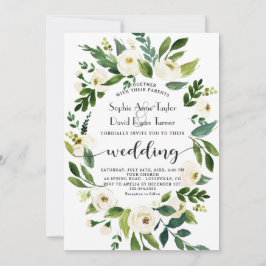 Convites Casamento de Manuscrito Floral Branco de Watercolo