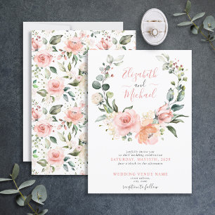 Convites Casamento de Manuscrito Floral Dusty Pink